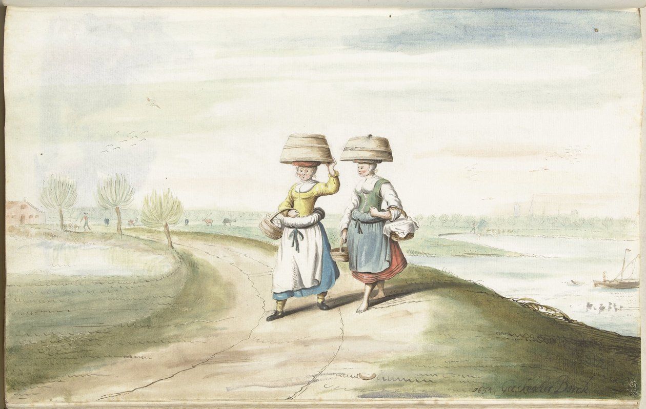 Deux paysannes marchant dans un paysage - Gesina ter Borch (signed by artist)