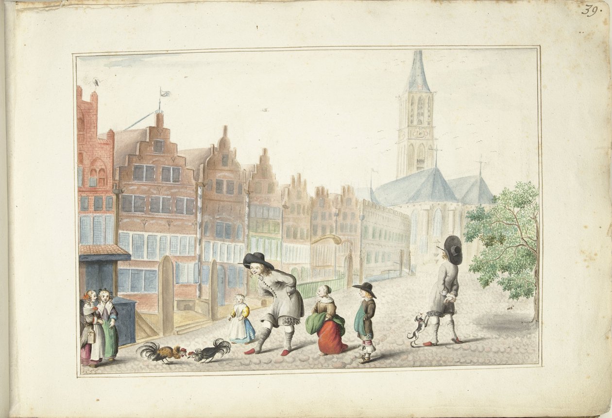 Combat de coqs dans la rue Sassen à Zwolle - Gesina ter Borch