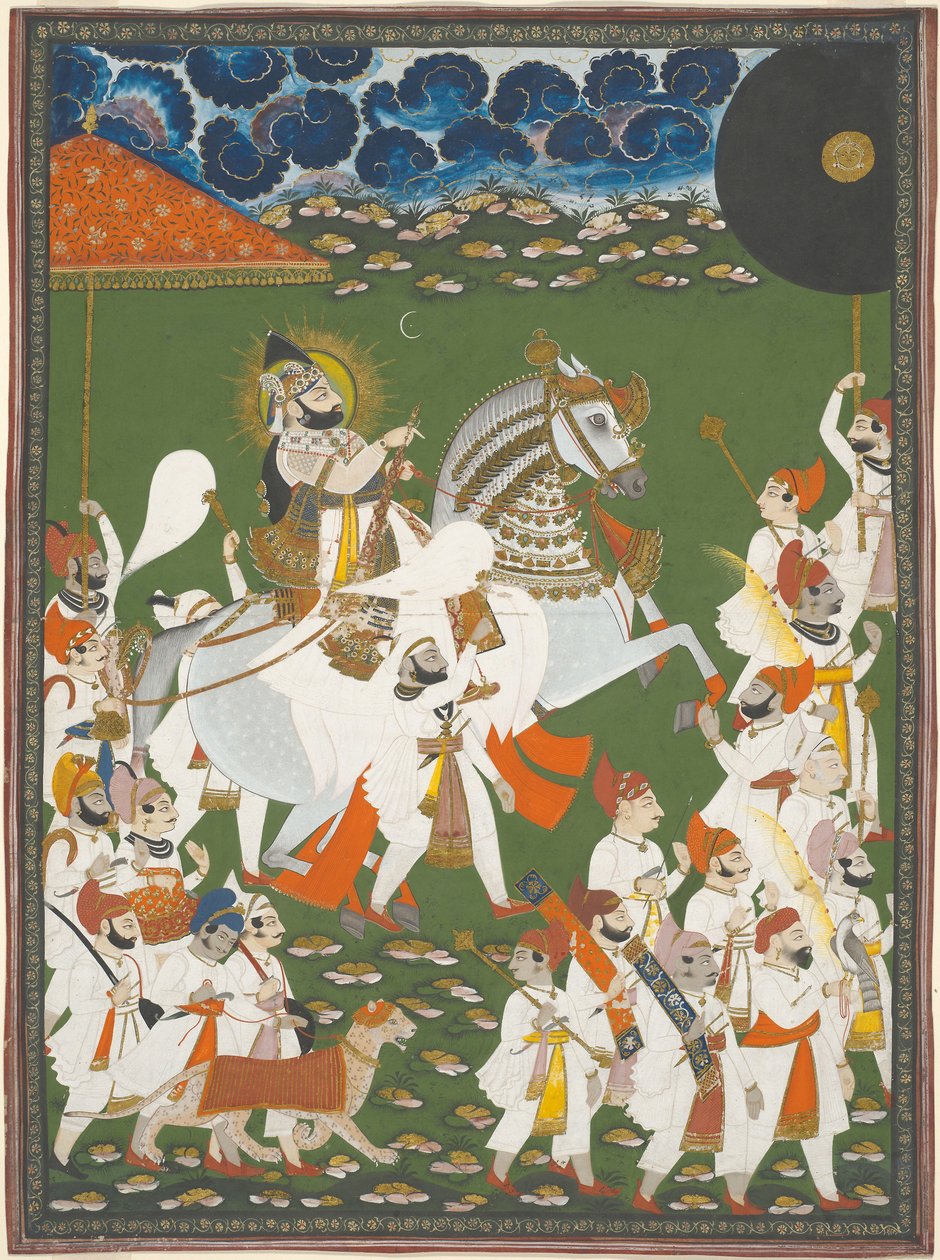 Maharana Bhim Singh en procession, vers 1820 (aquarelle opaque et or sur papier) - Ghasi Ghasi