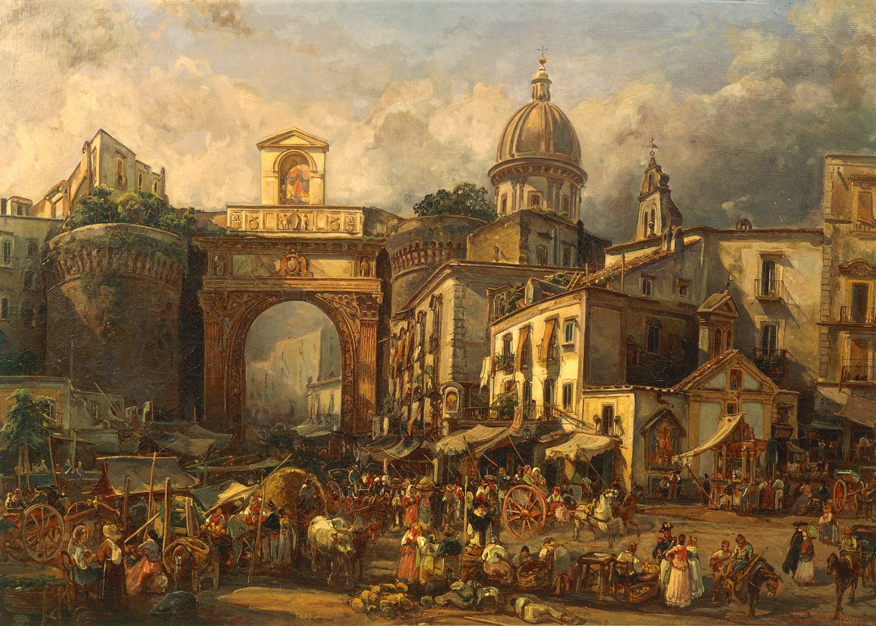 Italie, Naples, Marché à Porta Capuana par Giacinto Gigante - Giacinto Gigante