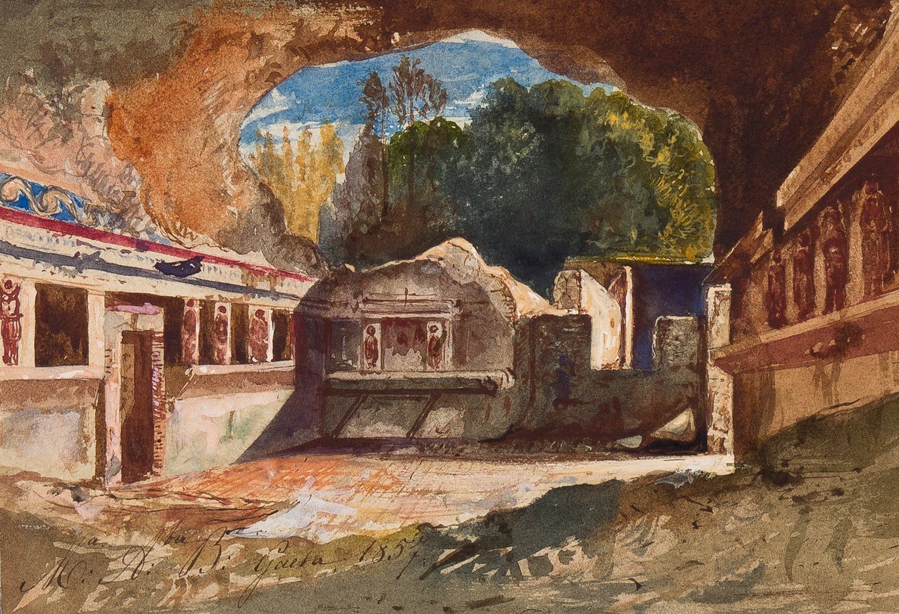 Le tepidarium, Pompéi, avec des ajouts de la princesse Maria Annunziata di Borbone, 1857 - Giacinto Gigante