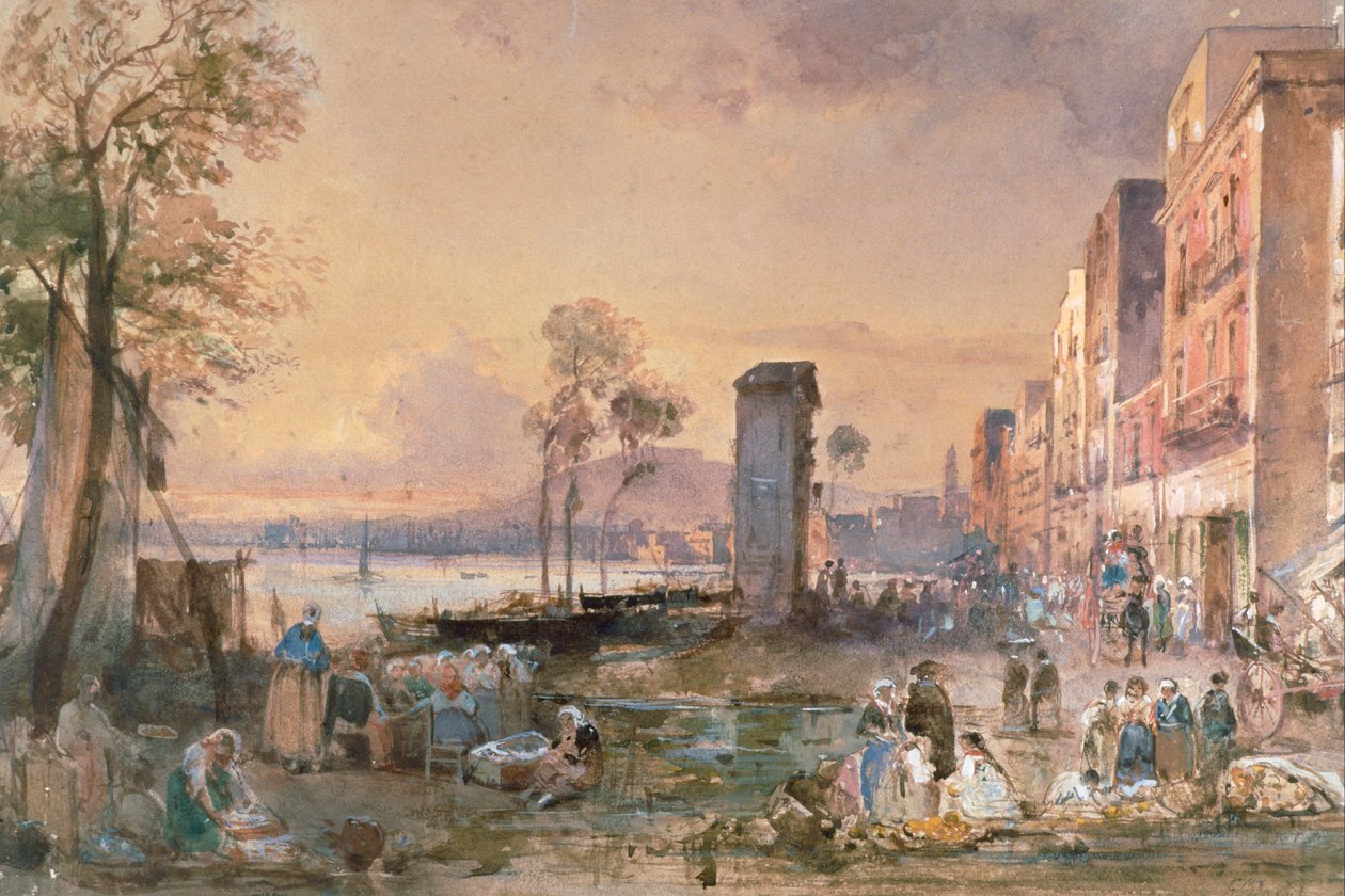 Vue de Naples depuis Marinella, par Giacinto Gigante (1806-1876), crayon, aquarelle et céruse sur papier, Italie - Giacinto Gigante