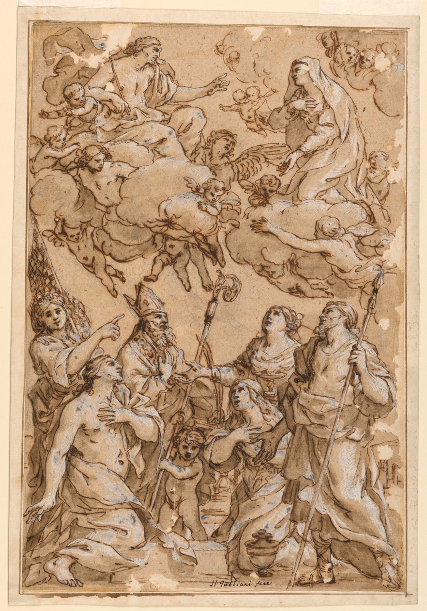 Dessin, Christ et Vierge avec les saints patrons de Pistoia, 1638 - Giacinto Gimignani