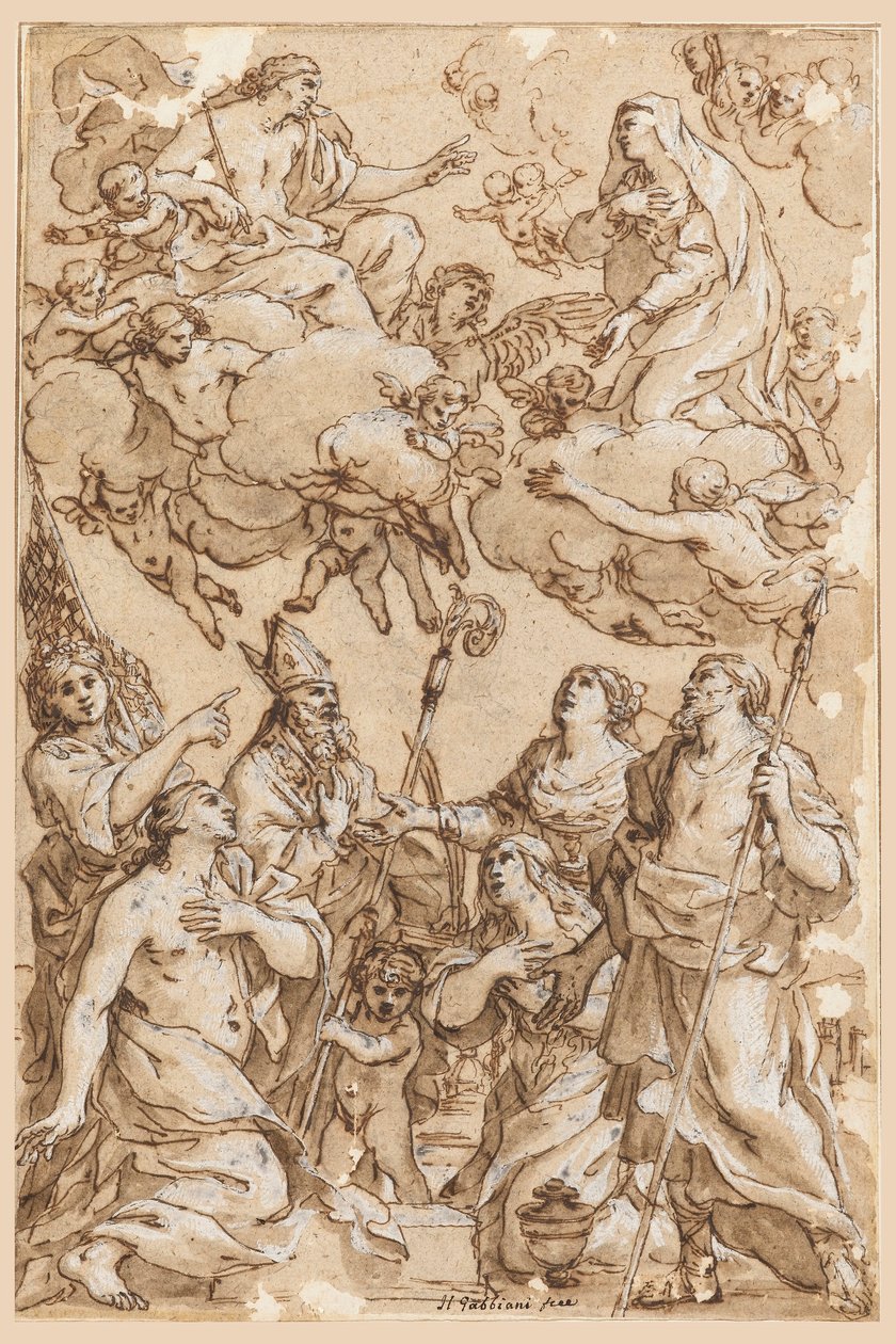 Dessin, Christ et Vierge avec les saints patrons de Pistoia, 1638 - Giacinto Gimignani