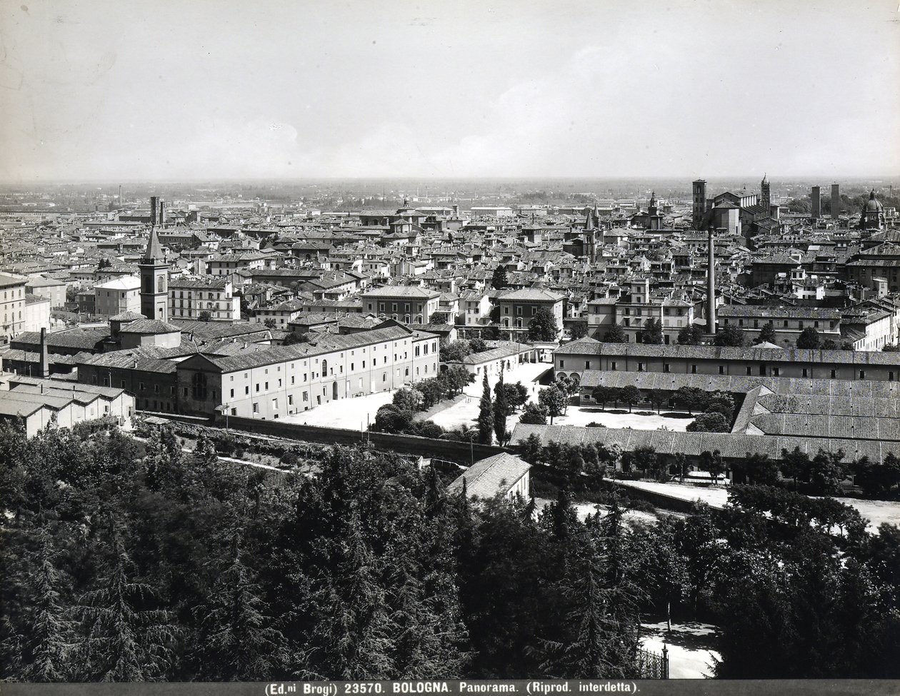 Vue panoramique de Bologne avec des usines et une place - Giacomo Brogi