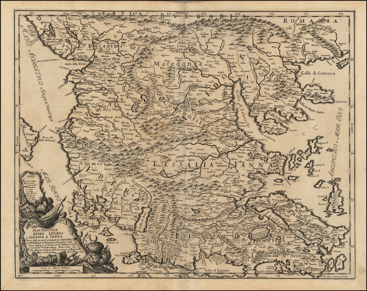 1684 carte de la Thessalie et de la Macédoine par Giacomo Cantelli da Vignola - Giacomo Cantelli