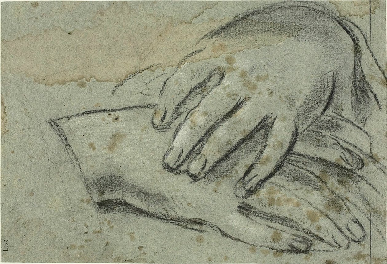 Mains croisées (recto) ; pied droit partiellement couvert par une draperie (verso) - Giacomo Cavedone