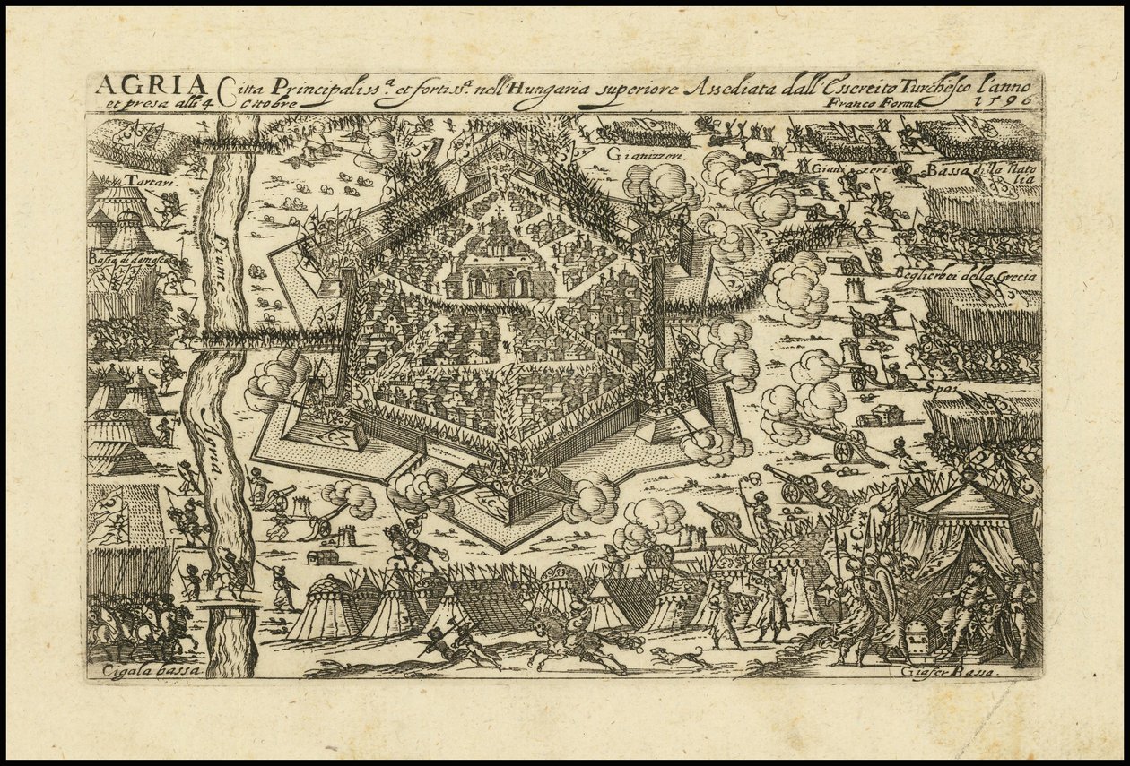 Agria - Principale et plus puissante ville de Haute-Hongrie assiégée par les Chypriotes turcs en 1596 - Giacomo Franco