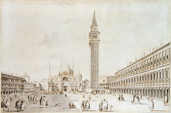 Vue de la Piazza San Marco vers la basilique et le campanile - Giacomo Guardi