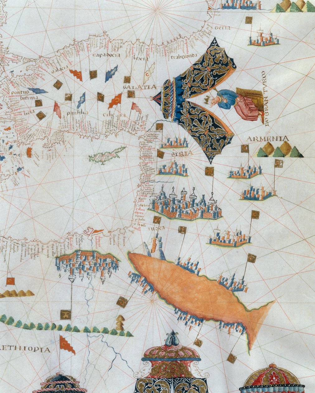 Carte nautique, détail du Grand Turc, 1564 - Giacomo Maggiolo