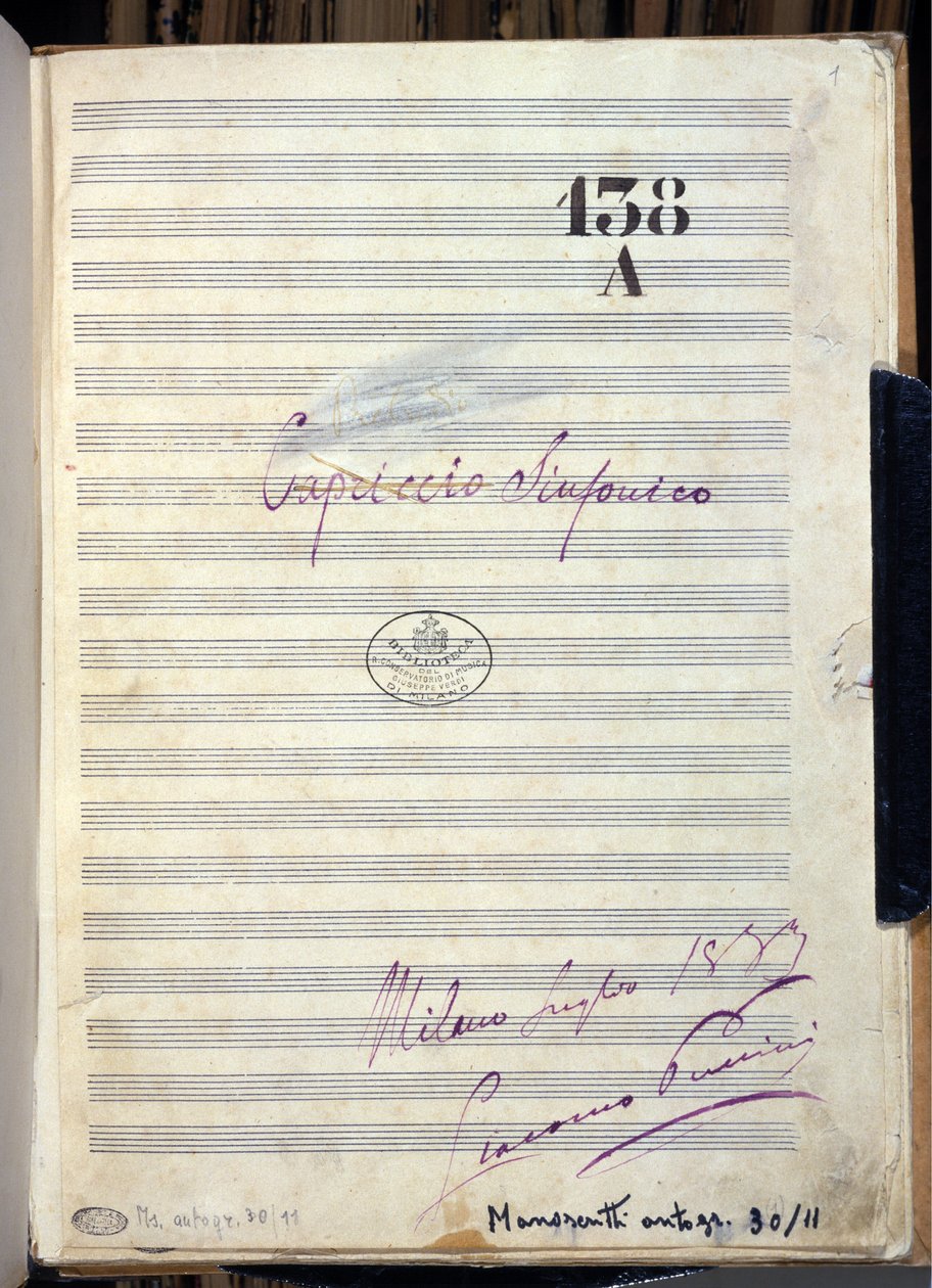 Partition manuscrite pour « Capriccio sinfonico » par le compositeur Giacomo Puccini (1858-1924) 1883. Biblioteca del Conservatorio Giuseppe Verdi, Milan - Giacomo Puccini