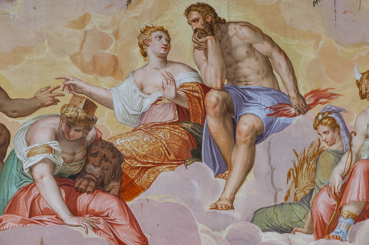 Junon, Jupiter, Cybèle allongés sur des nuages (détail) - Giambattista Zelotti