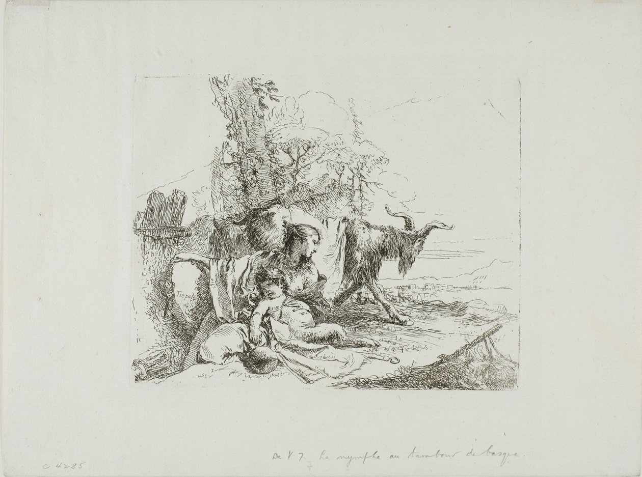 Une nymphe avec un petit satyre et deux chèvres, des Capricci - Giambattista Tiepolo