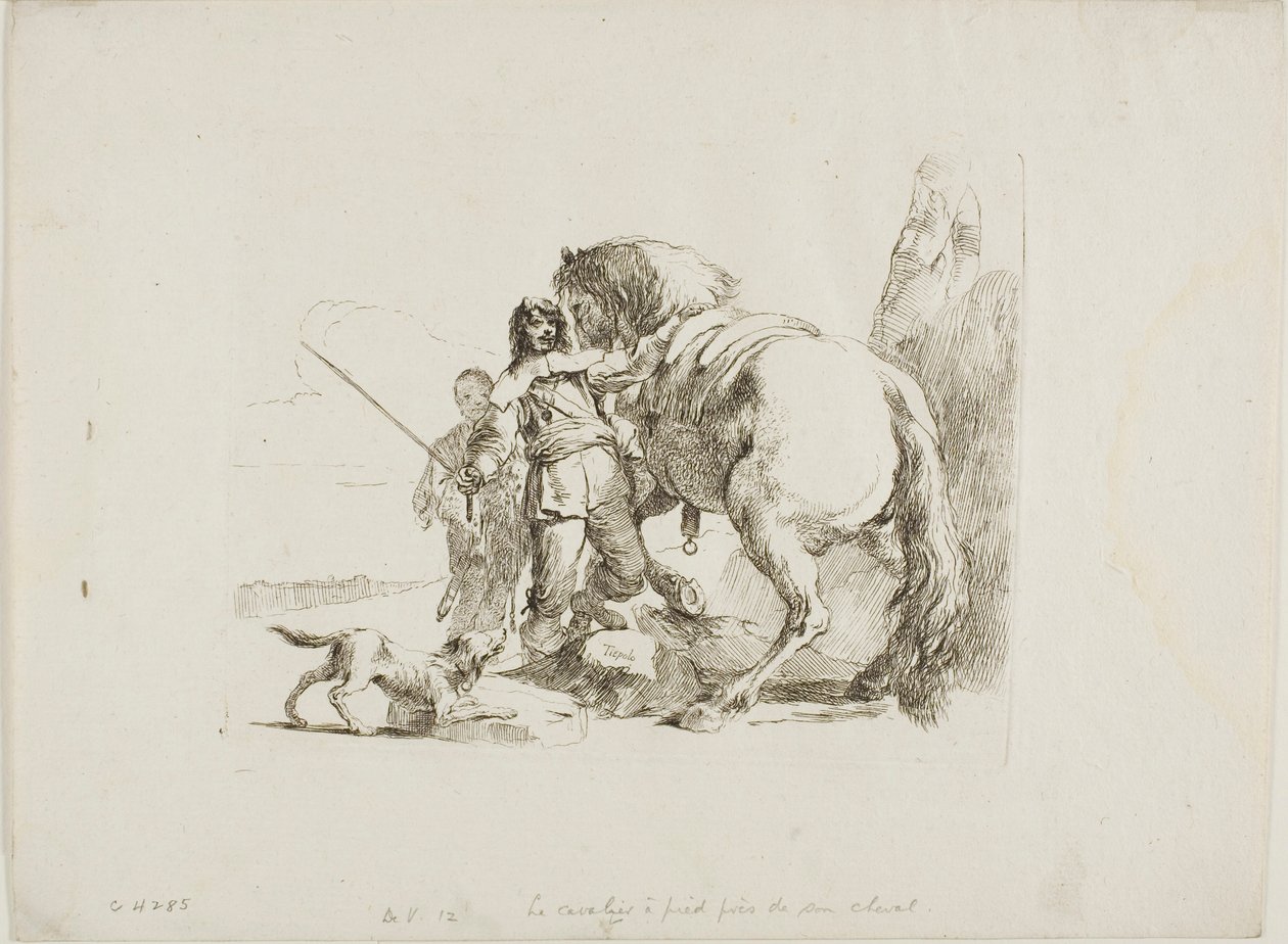 Le cavalier debout près de son cheval, de Capricci - Giambattista Tiepolo