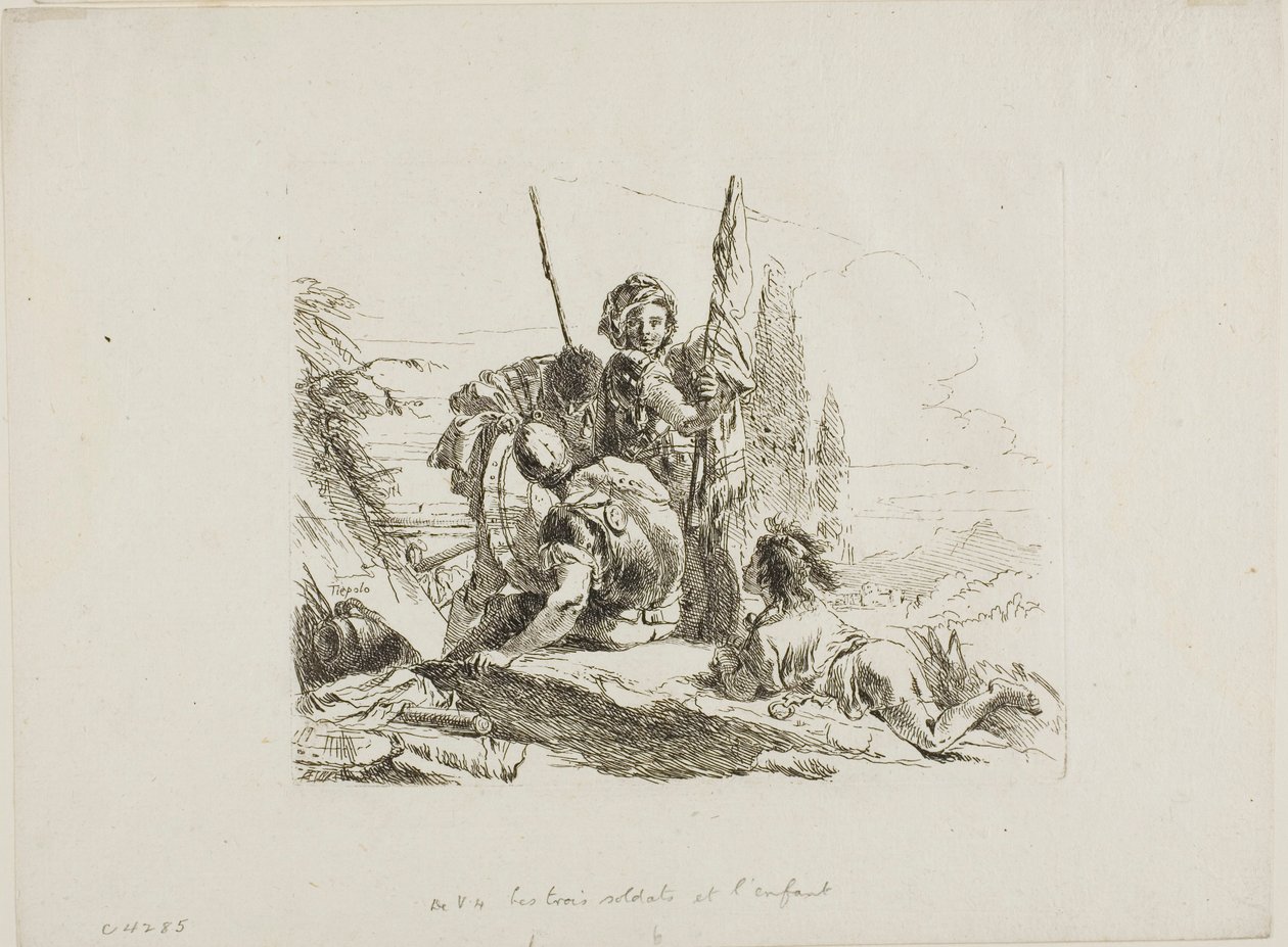 Trois soldats et un garçon, des Capricci - Giambattista Tiepolo