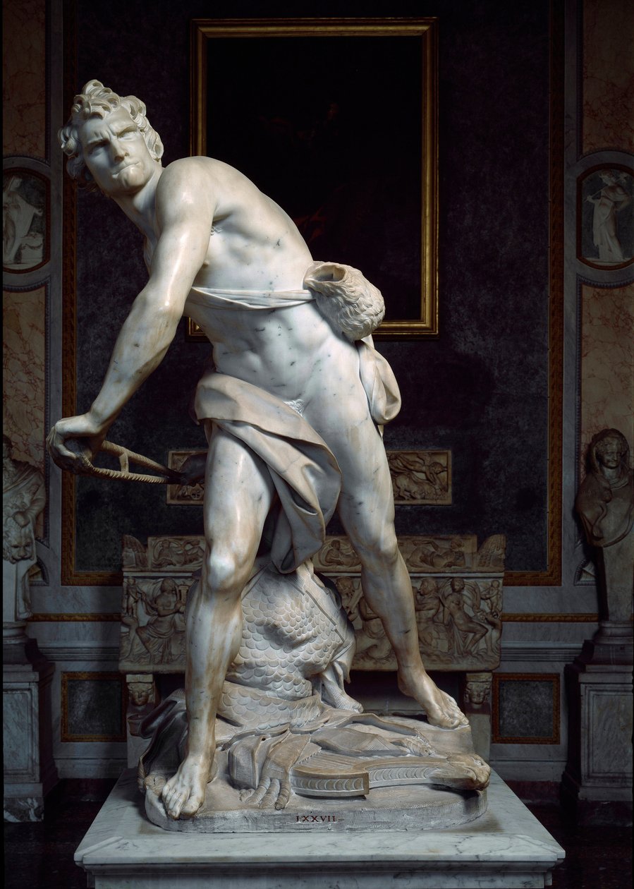 David lançant la pierre de la fronde. Sculpture baroque par Gian Lorenzo Bernini dit Le Bernin (1598-1680) - Gian Lorenzo Bernini