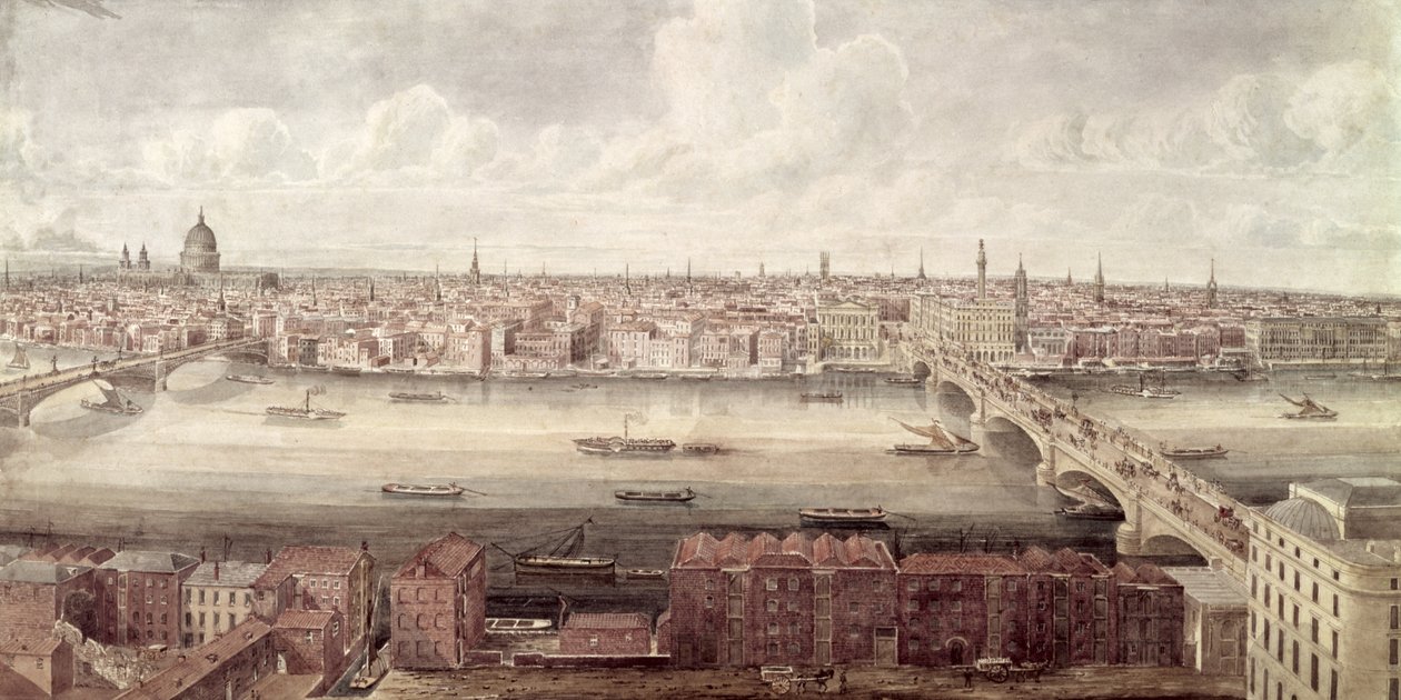 Vue panoramique de Londres vers le nord entre Southwark Bridge et London Bridge, c.1831 - Gideon Yates