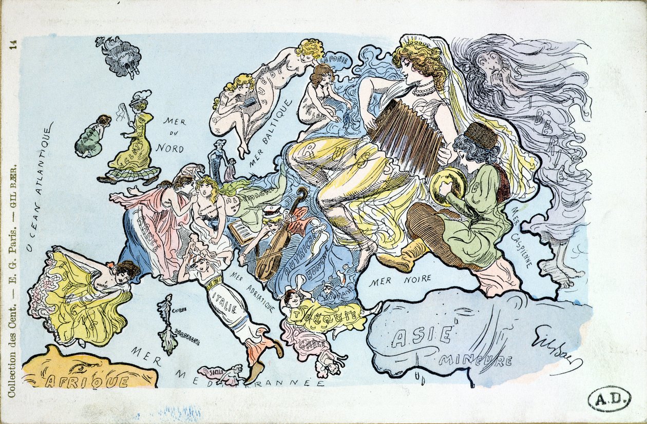 Carte postale représentant les pays d