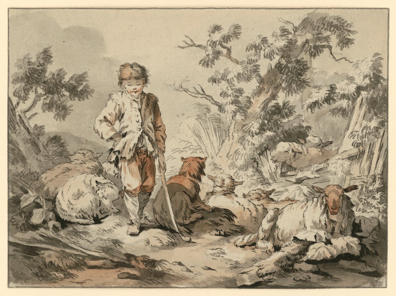 Jeune berger avec son troupeau - Gilles Demarteau