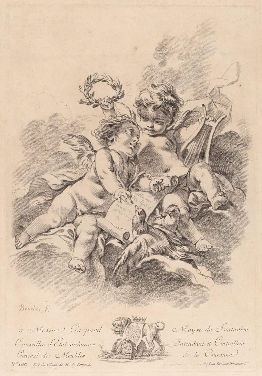 Allégorie de la musique avec deux chérubins et des colombes - Gilles Demarteau the Elder after François Boucher