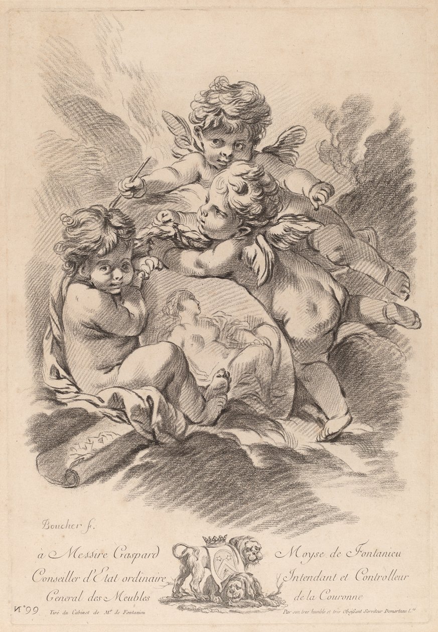 Allégorie de la peinture avec trois chérubins (99) - Gilles Demarteau the Elder after François Boucher