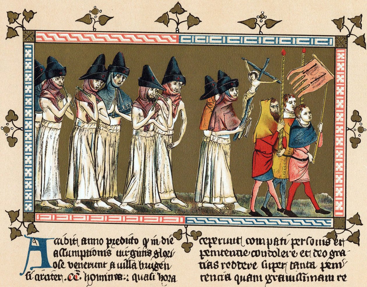 Flagellants ou Frères de la Croix à Doornik en 1349 (litho) - Gilles Le Muisit