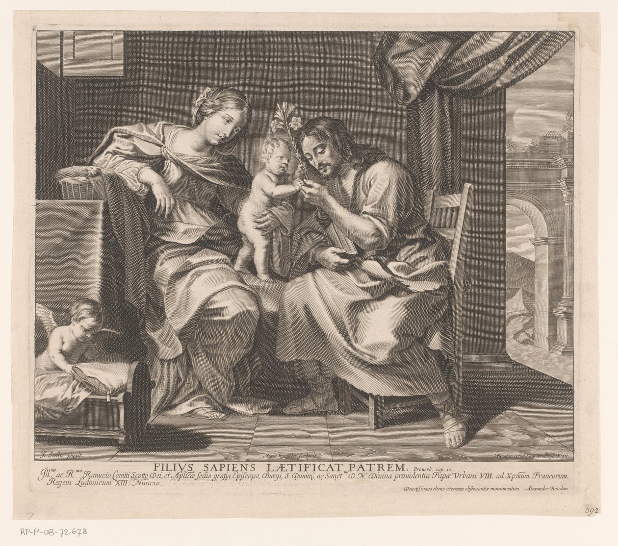 Sainte Famille et ange préparant un berceau - Gilles Rousselet