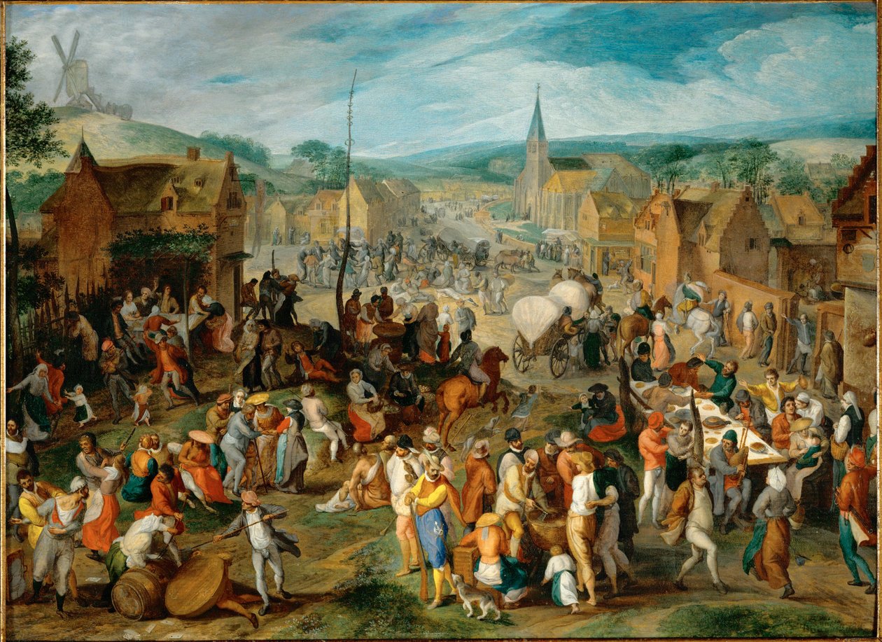Fête de mai dans un village (huile sur bois) - Gillis Mostaert