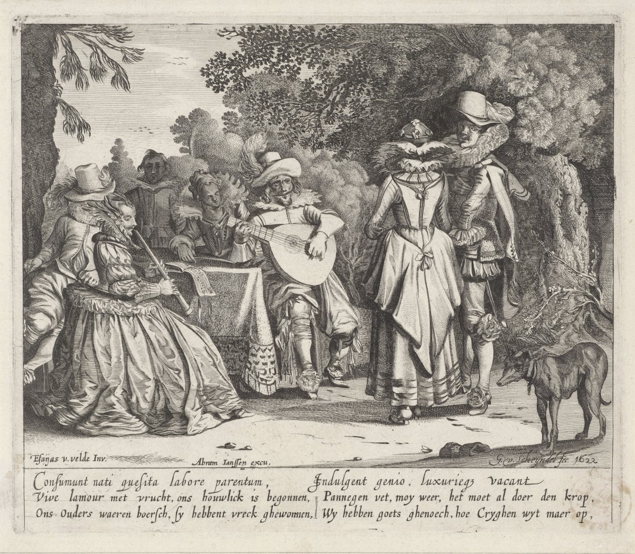 Groupe élégant jouant de la musique en plein air - Gillis van Scheyndel (I)
