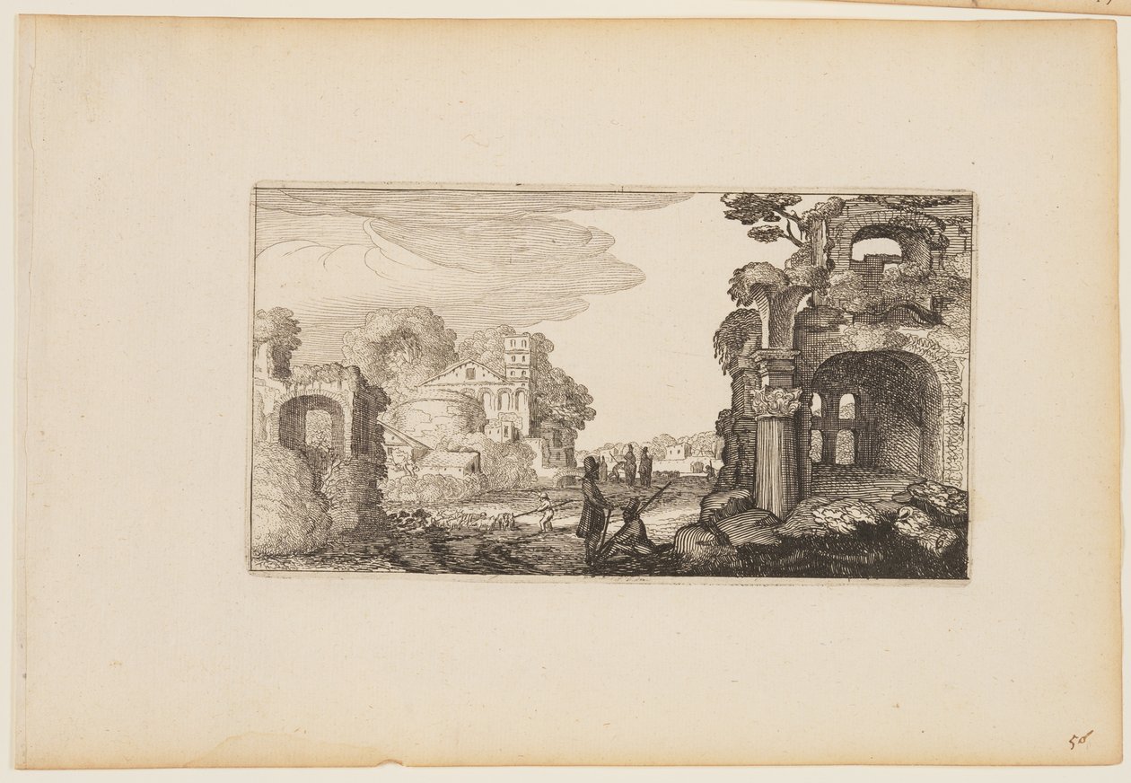 Chemin entre des ruines romaines, extrait de Douze paysages avec figures - Gillis van Scheyndel