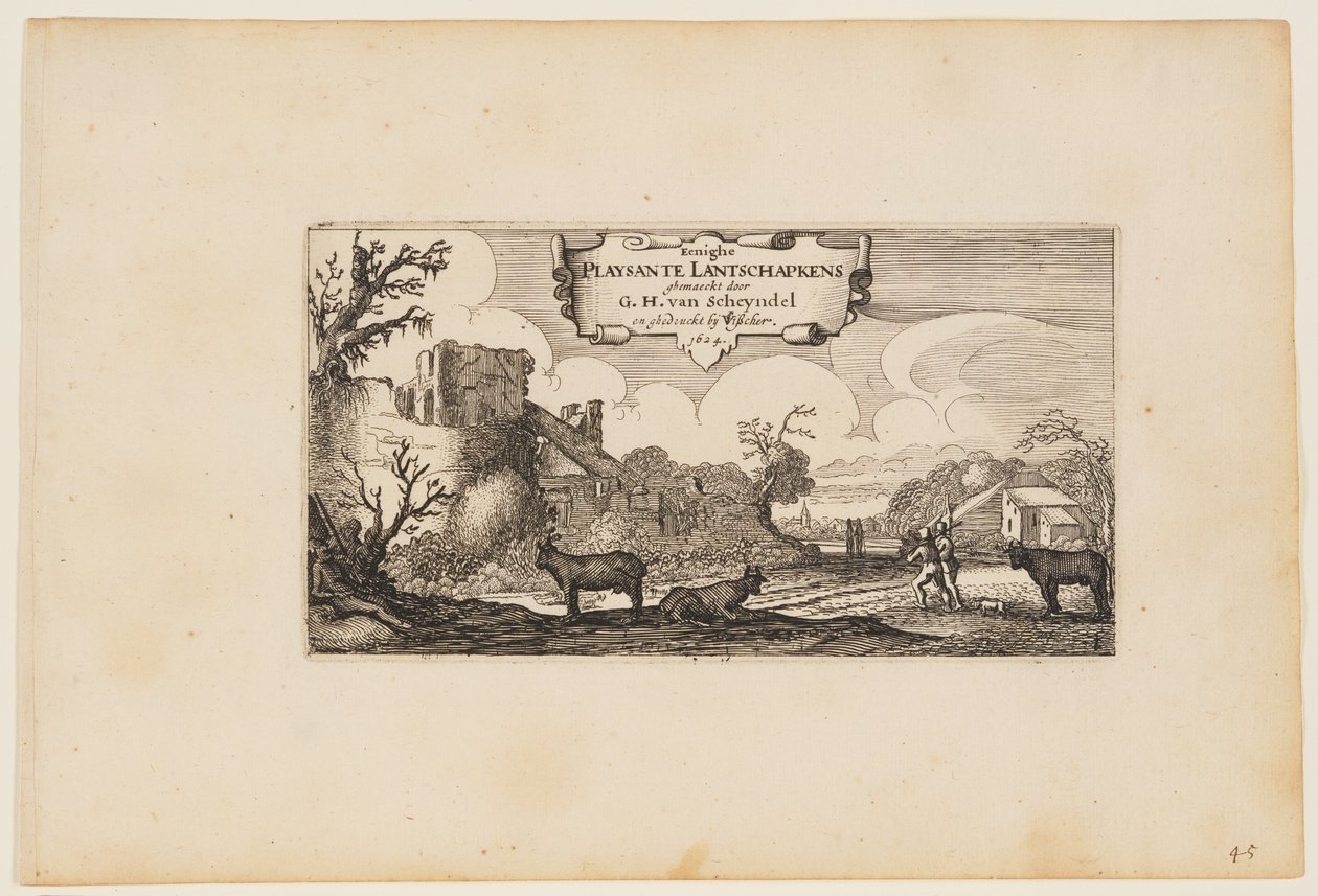 Page de titre, de Douze paysages avec figures - Gillis van Scheyndel