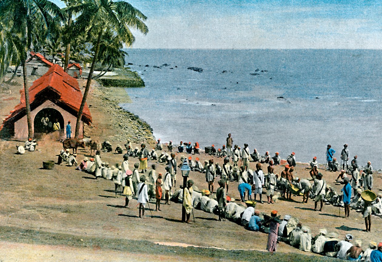 Repas villageois communal, Îles Andaman et Nicobar, Océan Indien, vers 1890 - Gillot