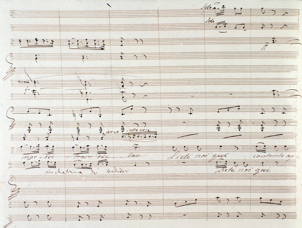 Page de partition musicale de Le Comte Ory avec corrections manuscrites par Gioacchino Rossini - Gioachino Rossini