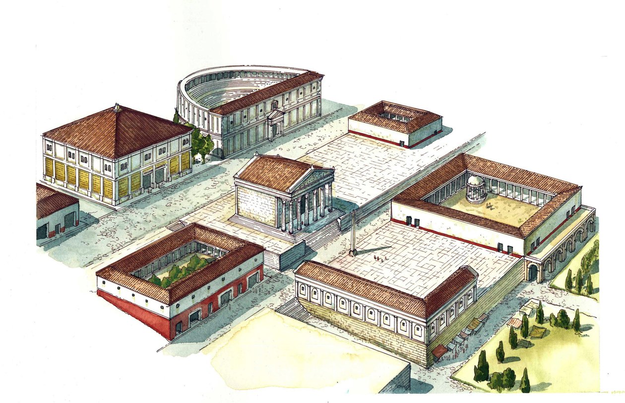 Rome antique : reconstitution du centre de la ville de Naples avec l