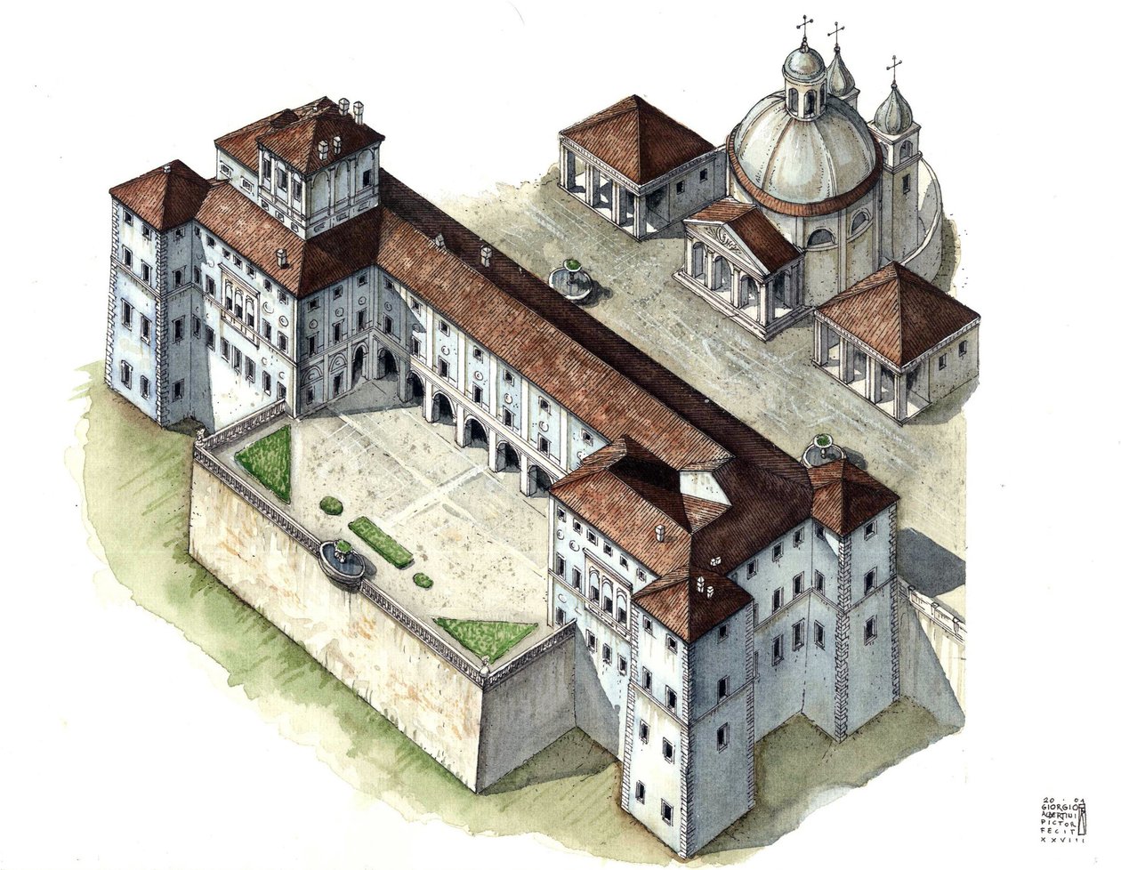Art baroque : vue aérienne du palais Chigi a Ariccia, Lazio, au XVIIe siècle. L