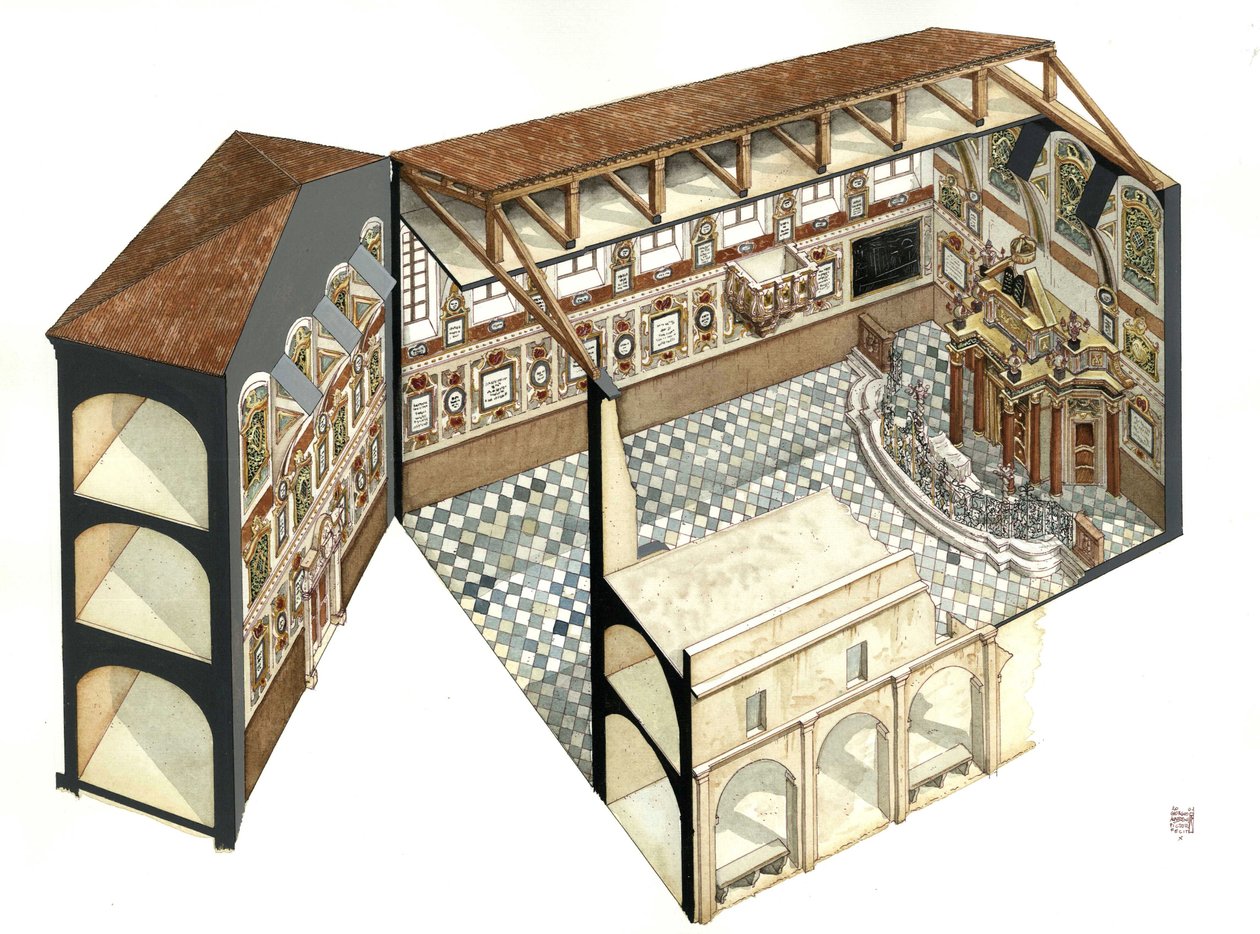 Art baroque : reconstruction de la structure architecturale de la synagogue de Casale Monferrato (Casal) près d