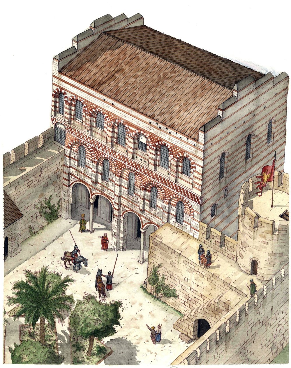 Art byzantin : reconstitution du palais de Constantin Porphyrogénète à Constantinople au XIIIe siècle. - Giorgio Albertini