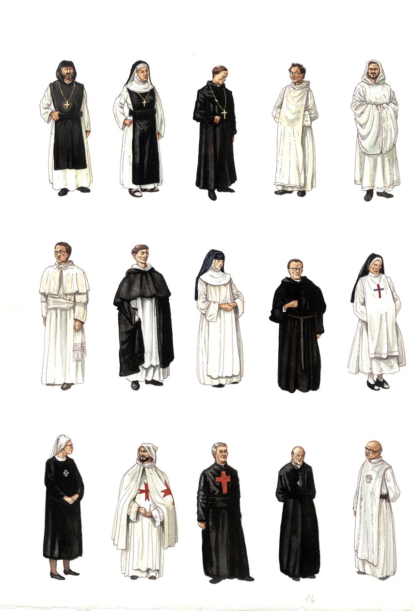 Costumes et robes de moniales et de moines à différentes époques. - Giorgio Albertini
