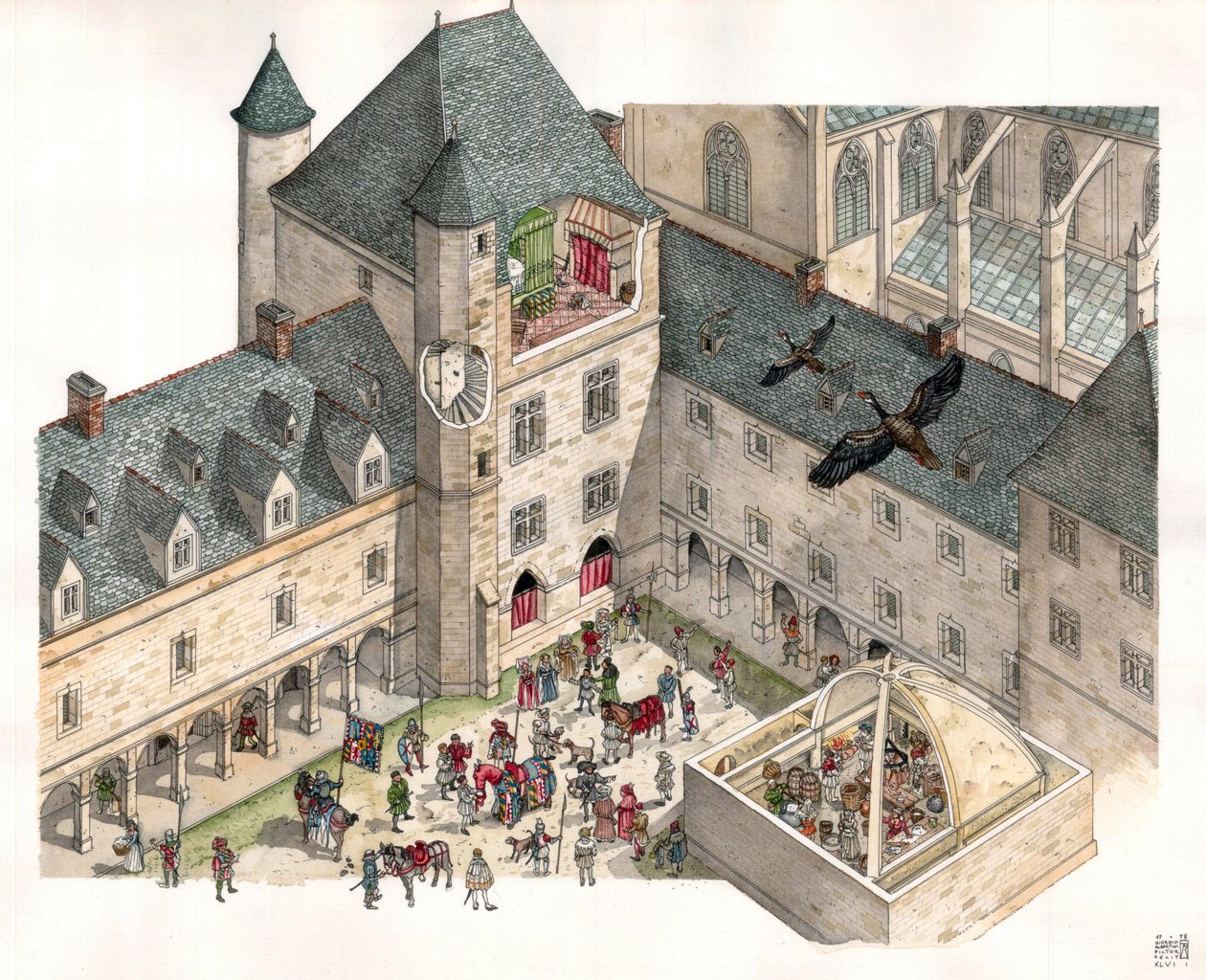 Moyen Âge : vue aérienne du Palais des Ducs de Bourgogne à Dijon (Côte d