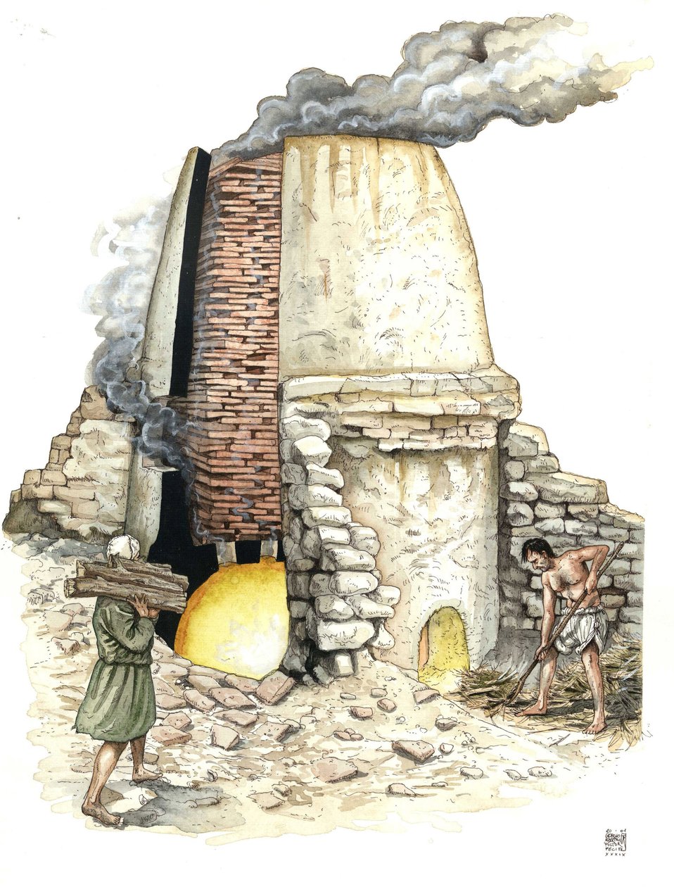 Moyen Âge : le four à briques alimente le bois. XIIe siècle - Giorgio Albertini