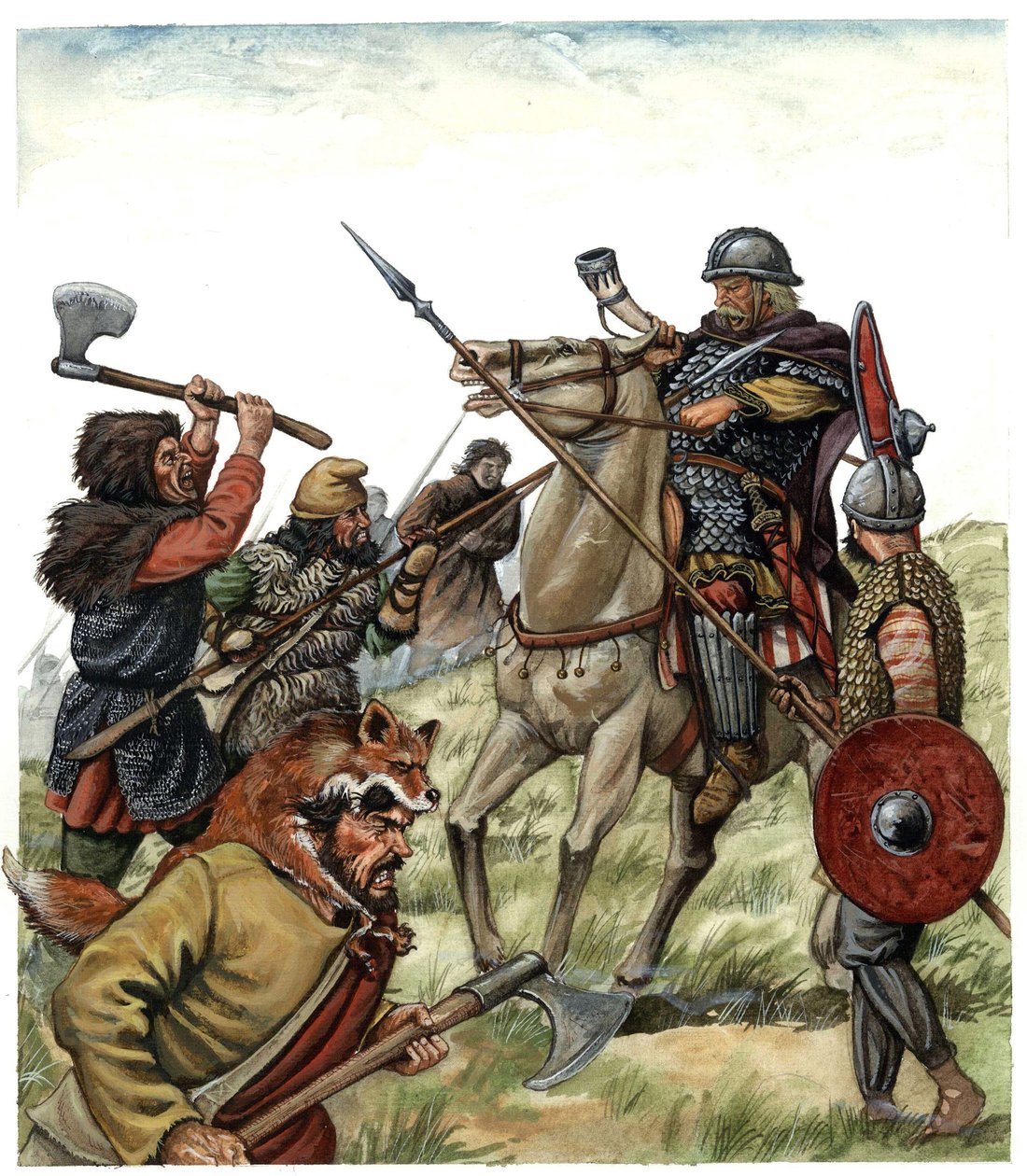 Moyen Âge : scène de la bataille de Roncevaux (Pays basque espagnol), le cavalier franc de l