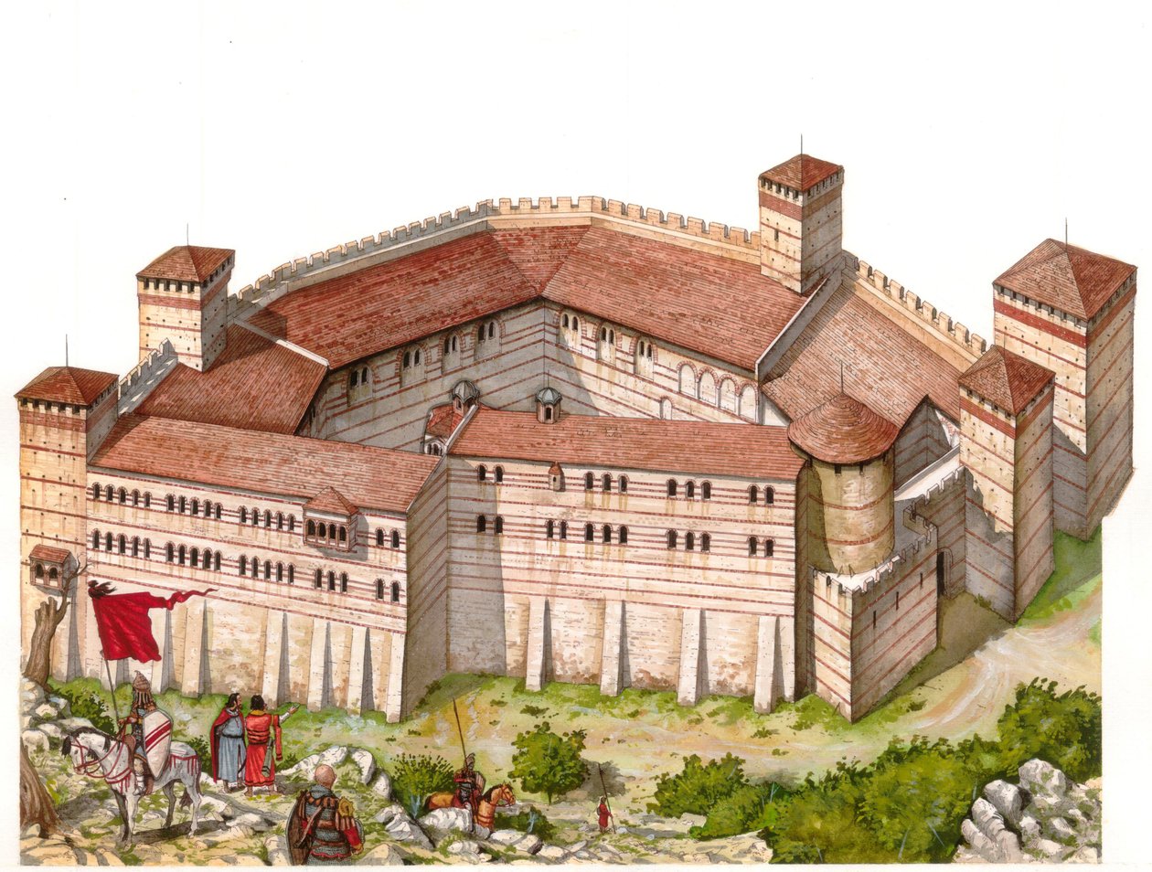 Moyen Âge : vue du monastère de Tarnowo au XIVe siècle en Serbie (actuel Kosovo). - Giorgio Albertini