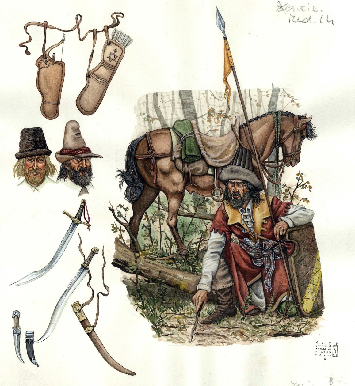 Représentation des estradiots, cavaliers mercenaires légers au XVe siècle. - Giorgio Albertini