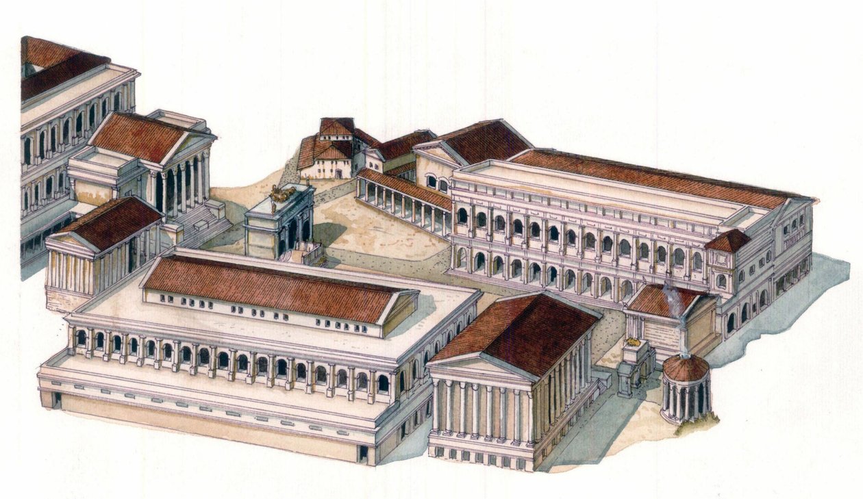 Roman antiquite : reconstitution du forum romain (foro romano) à l