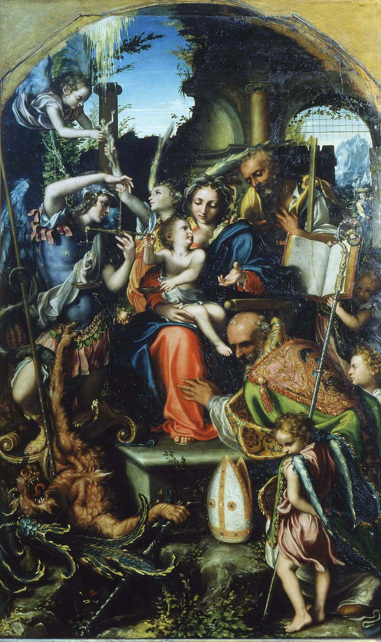 Sainte Famille avec Saint Michel Archange et le Diable disputant les âmes, Saint Bernhard et - Giorgio Gandini del Grano