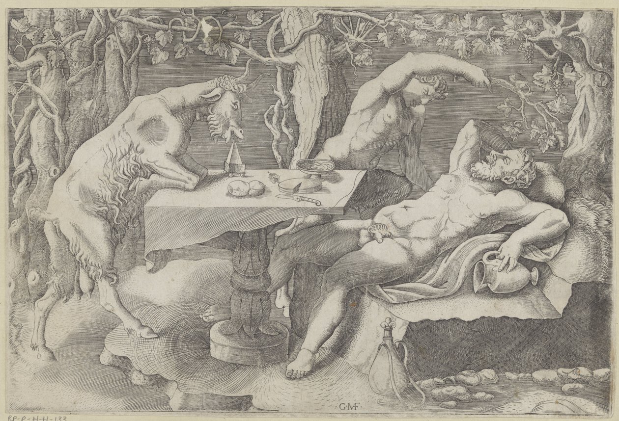 Silenus, un satyre et une chèvre, Silenus endormi - Giorgio Ghisi