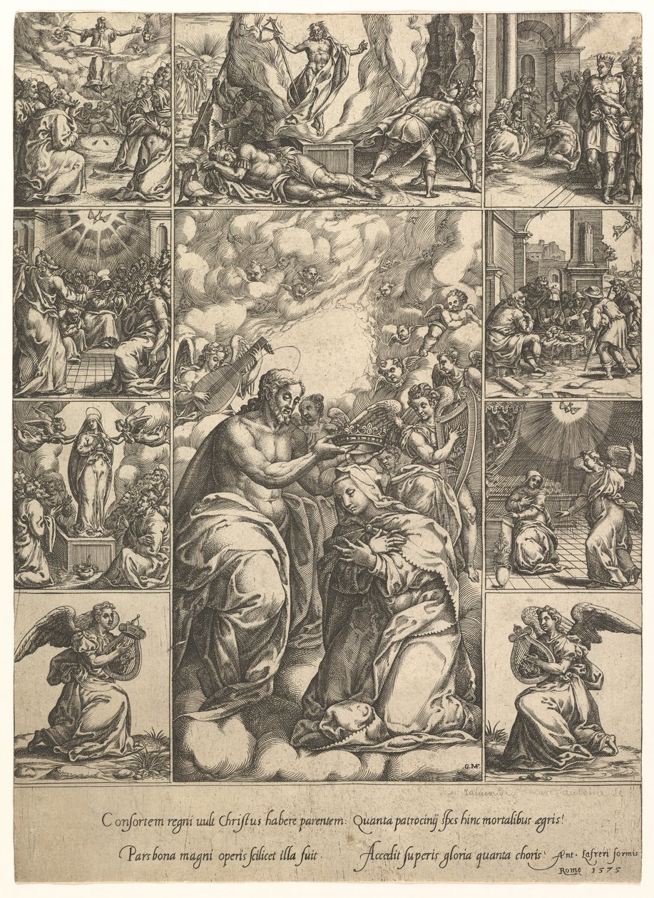 Couronnement de la Vierge, entouré de neuf vignettes avec des scènes de la vie de..., avant 1575 - Giorgio Ghisi