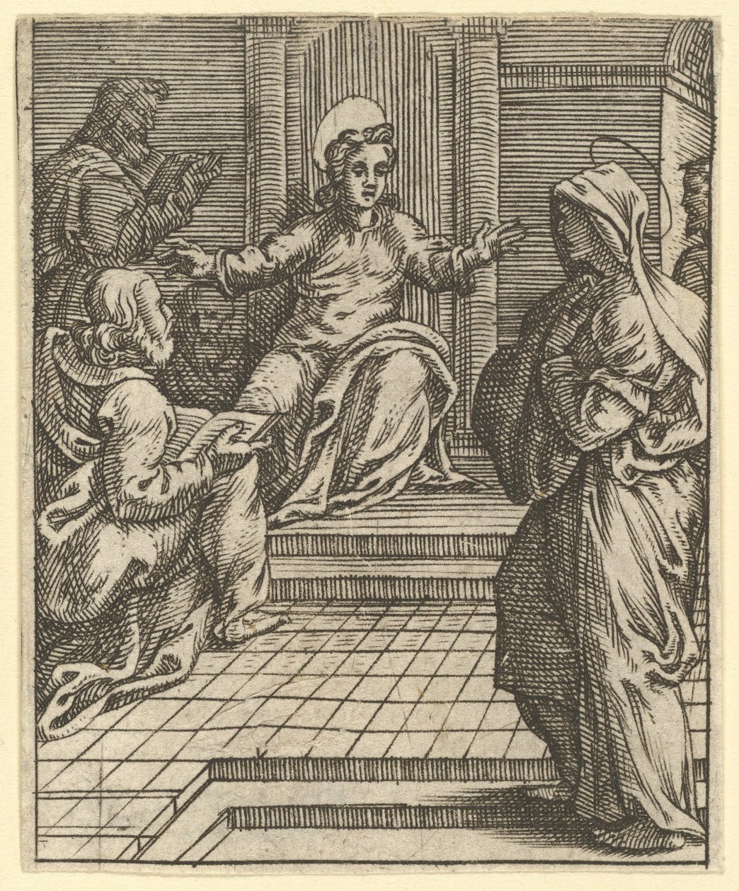 La Vierge des Douleurs : Christ disputant avec les docteurs, une des neuf compagnies environnantes, avant 1575 - Giorgio Ghisi