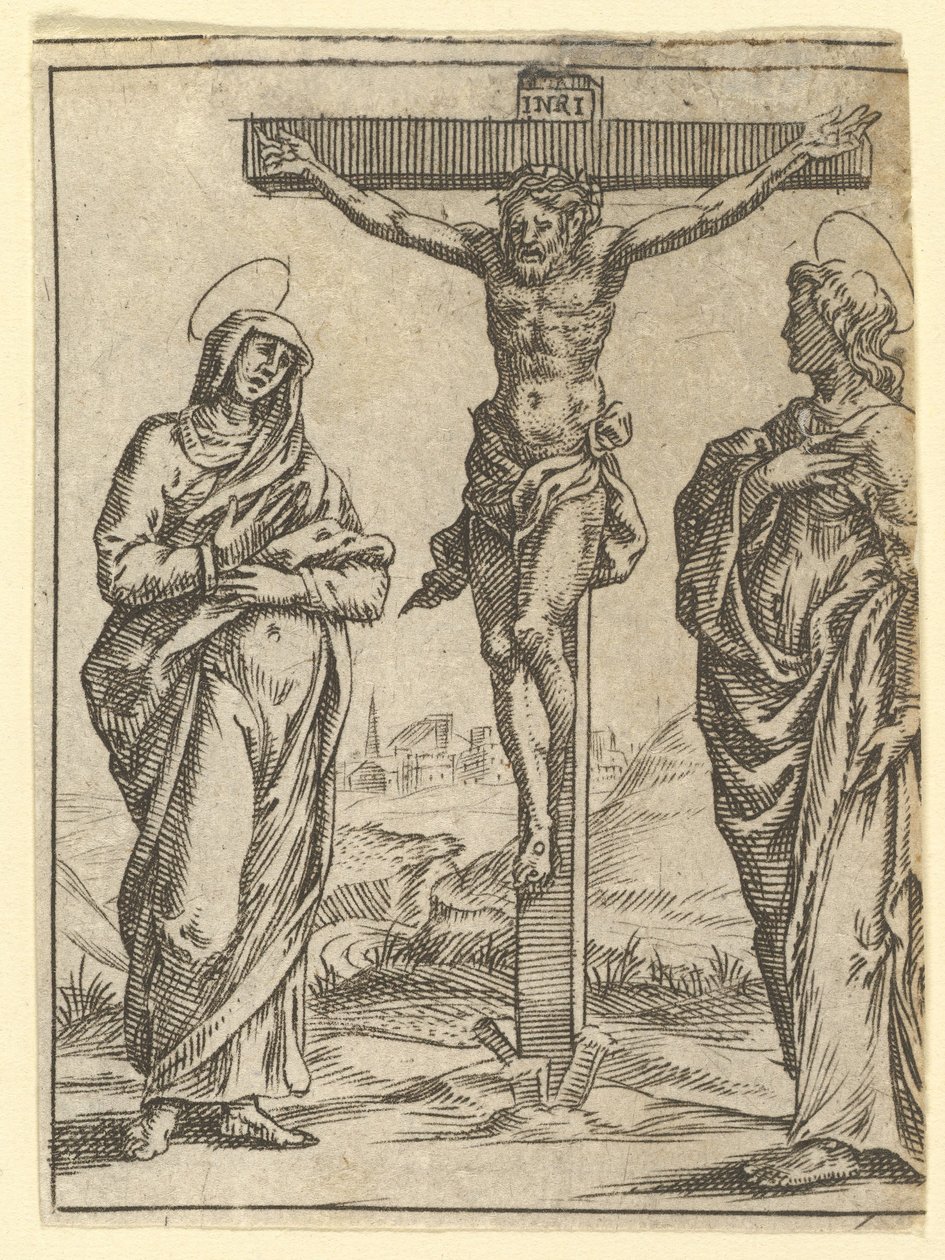 La Vierge des Douleurs: La Crucifixion, un des neuf compartiments entourant le V..., avant 1575 - Giorgio Ghisi
