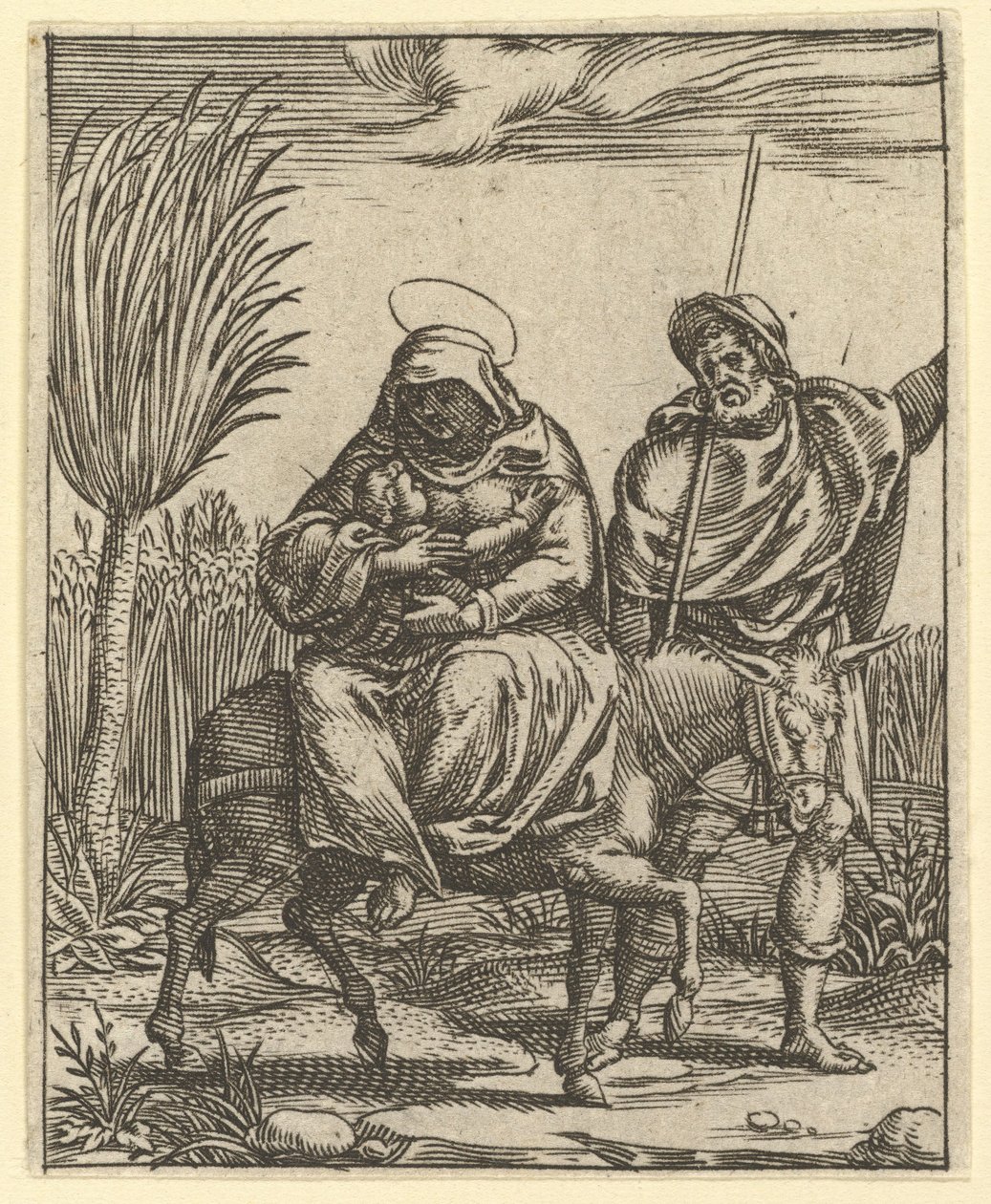 La Vierge des Douleurs : La Fuite en Égypte, un des neuf compartiments environnants, vers 1575 - Giorgio Ghisi